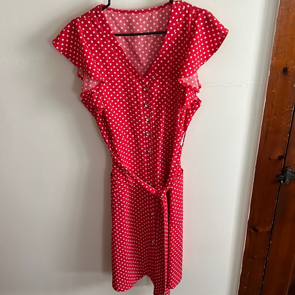 Amazon Red Polka Dot Midi Dress
